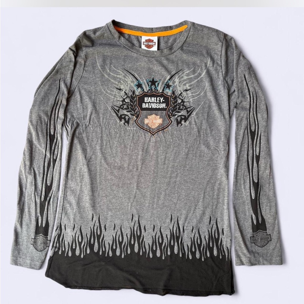 Harley Davidson Flame & Sequin Long Sleeve Top